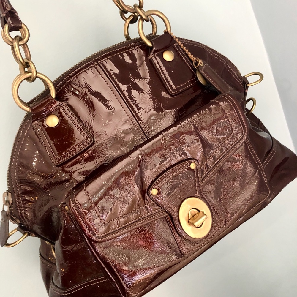 Coach Chocolate Brown Patent Leather Purse Bag